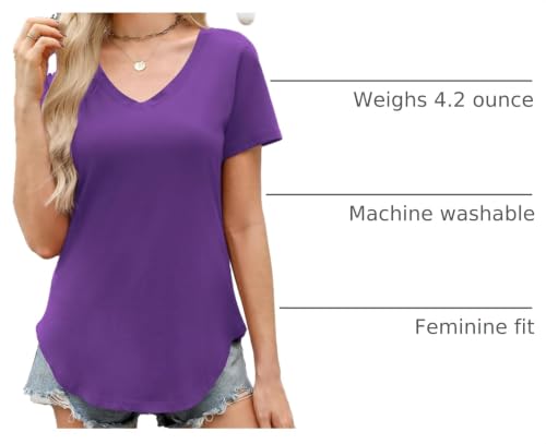 Image of Elesomo Womens T Shirts V Neck Summer Short /Long Sleeve Cotton Tops Tees