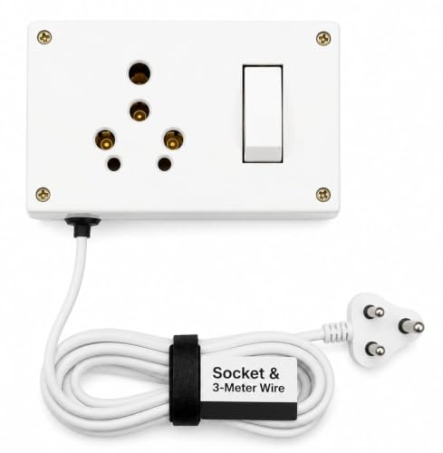 Image of 16A Heavy Duty Extension Board with 3 Core ISI Certified Full Gauge Copper Wire, Fire Retardant, Switch Box & Socket, 2200W Power Strip for Home Appliance & EV Charger 3M Cable