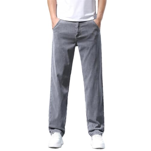 Men's Summer Thin Straight Leg Jeans Loose Fit Soft Drape Business Casual Style Denim Trousers