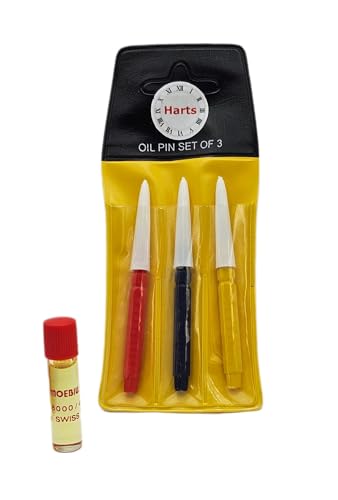 Harts Watch Clock Oiling Kit, 3 Oiler pins fine Medium and Thick tip and a Moebius 8000 Swiss Watch Oil 1ml Repair Service Tool, Multicolor