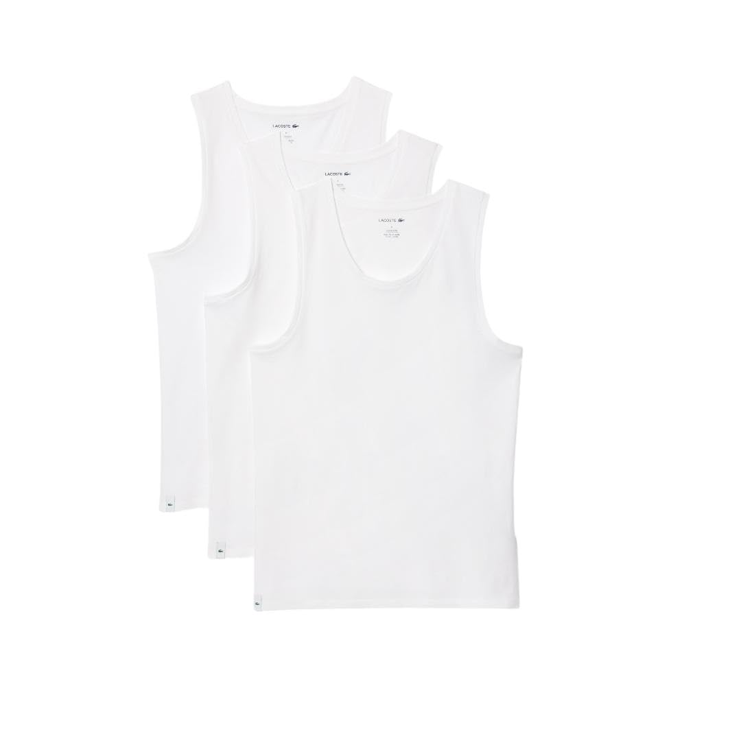 LacosteMen's 100% Cotton Regular Fit Crew Neck Tank Top, 3-Pack
