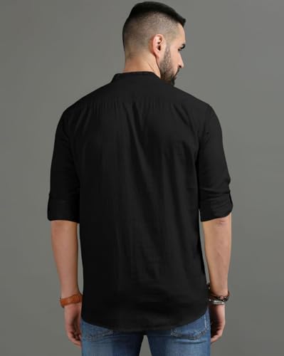 Image of FINIVO FASHION Men's Regular Fit Cotton Blend Kurta Shirt | Full Sleeve Ethnic Shirt with Mandarin Collar and Button Placket | Casual Kurta for Daily and Traditional Use