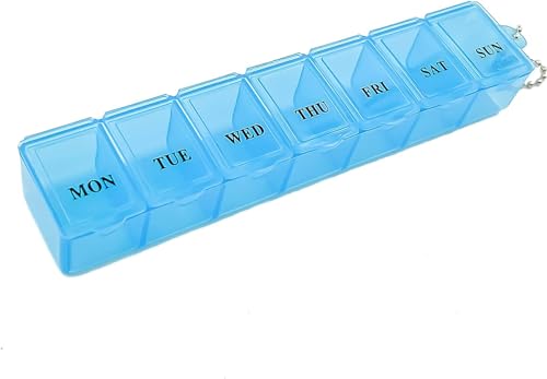 Boxsik - Pastillero Organizador - Pastillero Azul - Estuche para guardar medicamentos de 7 días, 1 vez al día, contenedor de pastillas semanales para suplementos