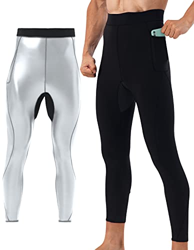 QZSH Pantalones de sauna para hombre, leggings térmicos capris adelgazantes, traje que atrapa el calor, entrepierna de malla humanizada, cintura alta