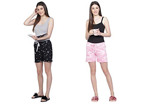Image of Club A9 Women's Regular Fit Cotton Printed Shorts (Multicolor,XL) (Pack of 2) (WSCOM2 224 XL)