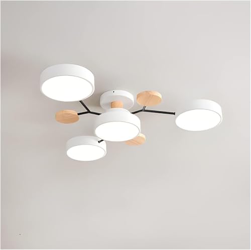 Modern Flush Mount Ceiling Light, Nordic Wood Ceiling Light with Acrylic LED Shade, Semi Flush Round Light Fixture for Living Room, Bedroom, Dining Room, Kitchen (White,Whitelight-4Heads)