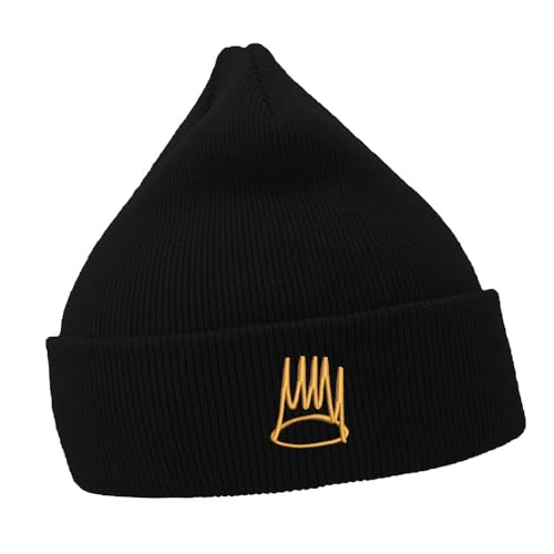 Mens Beanie Hats J Cole Crown Embroidered Casual Knit Hats for Women Winter (Black)
