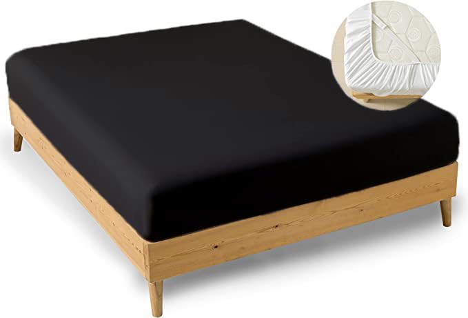 EDMUND - Super Soft Elastic Fitted Bedsheet with Pillow Covers Olympic Queen Size (66" X 78"+ 8") Fitted Bedsheet Machine Washable Cotton Finished Elastic Bedsheet Olympic Queen Size | Black 1