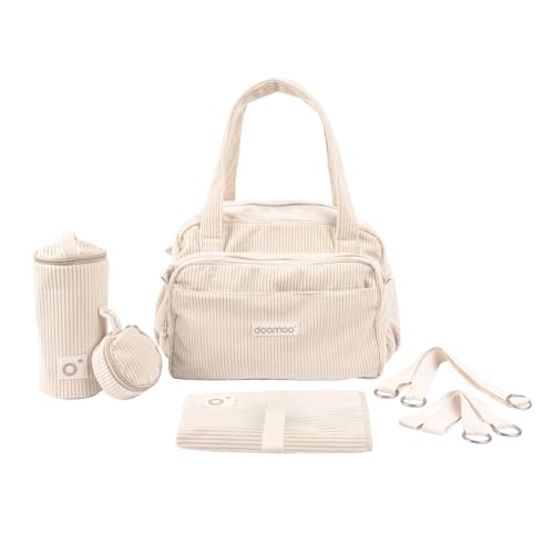 doomoo Bolsa cambiadora esponjosa, capacidad de 24 litros, bolsa extraíble, 8 artículos esenciales para bebé, incluyendo un cambiador y correas para cochecito, bolsa de pañales para bebé, beige