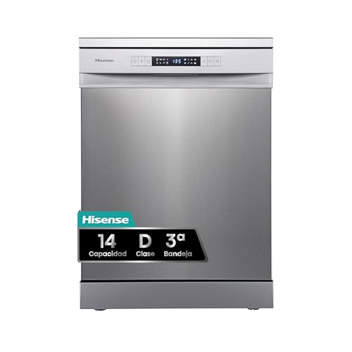 Hisense HS623D10X - Lavavajillas Independiente 60 cm, 3º Bandeja, Bajo consumo, 14 Cubiertos, 7 Programas, 47 dB con modo Lavado Rápido, Libre instalación, Inox