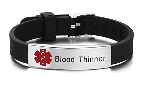 JF.JEWELRY Blood Thinner Medical Alert ID Bracelet for Men & Women with Silicone