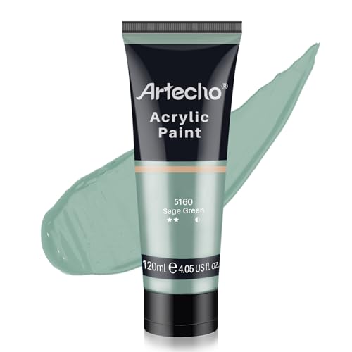 Artecho Green Acrylic Paint, Sage Green Paint (120ml / 4.05oz) Tubes, Art Craft Paints for Canvas, Rock, Stone, Wood, Fabric, Art Supplies