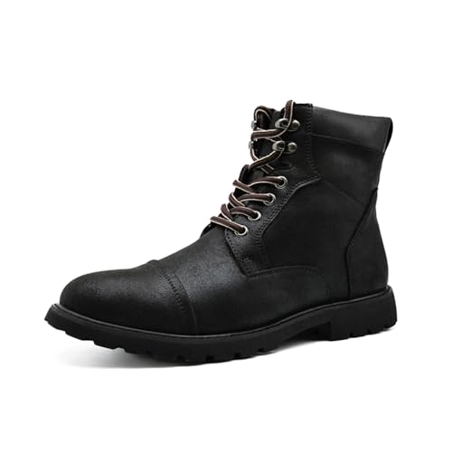 Men's Motorcycle Boots Black Platform Lace Up Combat Boots PU Leather Dress Boot for Business Casual