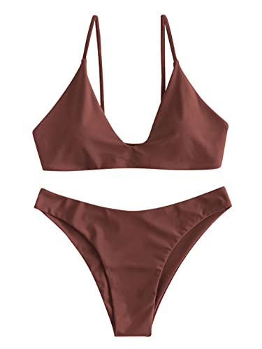 Image of ZAFUL Women's Tie Back Padded High Cut Bralette Bikini Set Two Piece Swimsuit