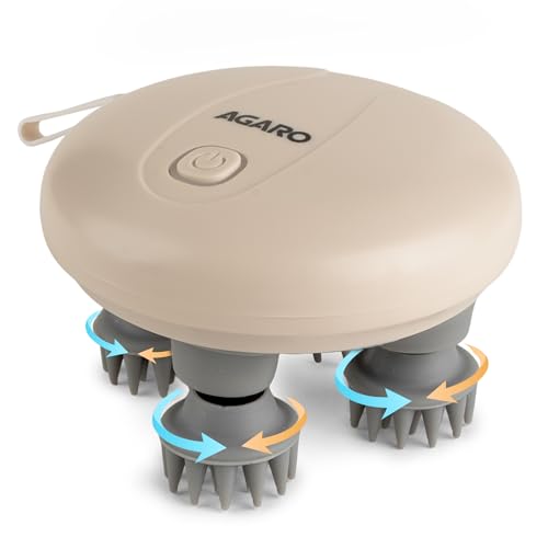 AGARO Scalp Massager, Stress Relief & Relaxation, Handheld & Portable, Rechargeable Electric Head Kneading Massager, 3 Speed Modes, Head Scratcher Massager for Hair Growth, Deep Clean, SM3675, White