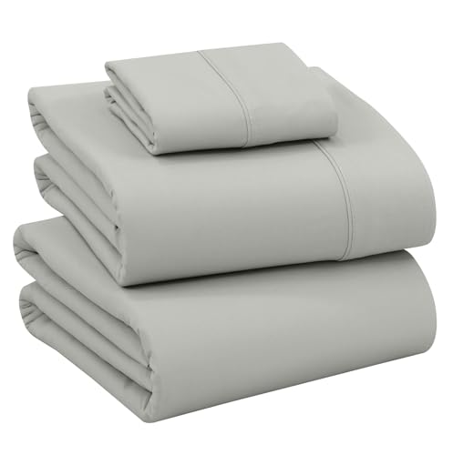 Image of RUVANTI 100% Cotton Percale Sheets, Twin XL, Silver | Crisp Cooling, Deep Pocket 16 inch, Soft Breathable & Durable, Hotel-Style, 3 Piece Set