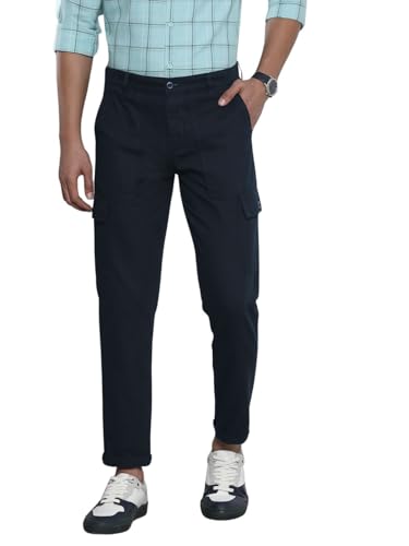 Image of The Indian Garage Co Men Slim Fit Solid Mid-Rise Cargos