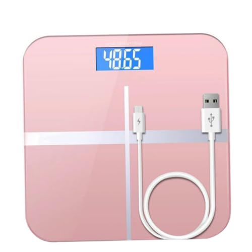 Pèse-personne digital rose doré avec grand affichage et recharge USB