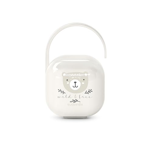 Suavinex, Portachupete Bebé, para Llevar 2 Chupetes, Caja - Funda Resistente y Fácil de Limpiar, con Asita Flexible para Colgar del Bolso, Carro o Cuna, Cierre Seguro, +0 Meses, Wild&Free Beige