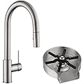 AguaStella AS60BN Brushed Nickel Pull Down Kitchen Faucet and ASR01SS Stainless Steel Glass Rinser Combination