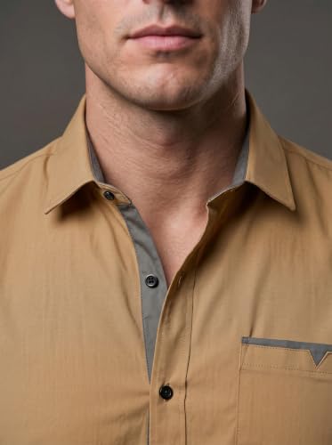 Image of Men's Cotton Blend Shirt with Solid Long Sleeves Spread Coller Neck Regular Fit Single Chest Pocket and Standard Length | Cotton Casual Shirt for Man
