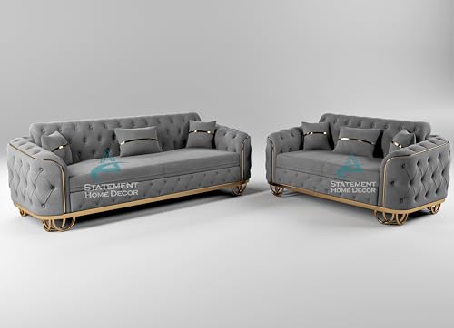 Dark Grey Plush Velvet Sofa, 2 Seater+3 Seater Sofa, 5 Seater Couch Living Room Sofas, Free Assembly & Delivery (DARK GREY)