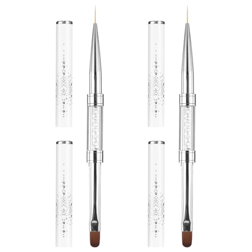 cobee 2 Pcs Double Ended French Tip Brush Hard Gel Nail Builder Gel Brush Brush Liner for Design Professional Nail Art