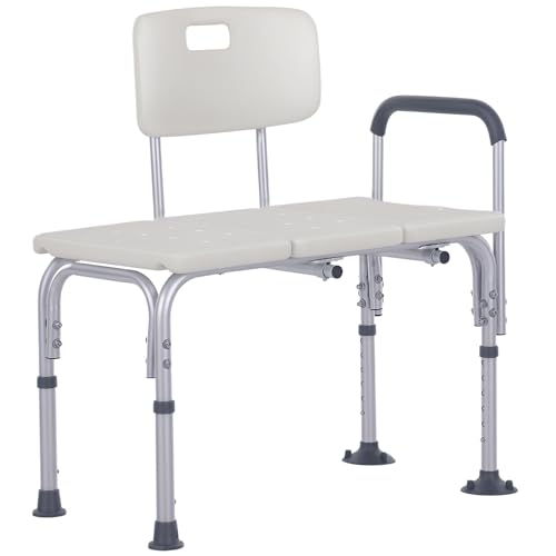 HOMCOM Tabouret de Douche, Chaise de Douche, Dossier Ergonomique, Hauteur réglable, Chaise Baignoire, Pieds antidérapants, Grande Assise, Charge Max. 136 kg,...