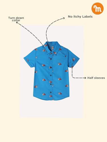 Milou Cotton Half Sleeves All Over Printed Bio Washed Shirt - Blue - Image 3 thumbnail