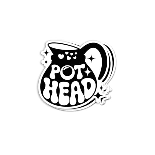 3PCS Pot Head Coffee Mug Sticker - Funny Wordplay Retro Typography Sticker - Cute Black White Aesthetic Design - Vinyl Decal Laptop Water Bottle Phone Adorable