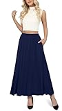 Yincro Womens Maxi Skirt Casual Flowy Elastic High Waist Long Skirts with Pockets (Navy Blue, M)