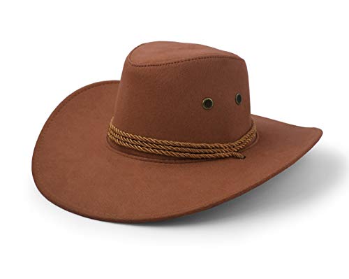 Cowboy Hat, Sun Hat Faux Felt Leather Suede Travel Cap Western Hat Outdoor Sun Protect Brown #TOP4