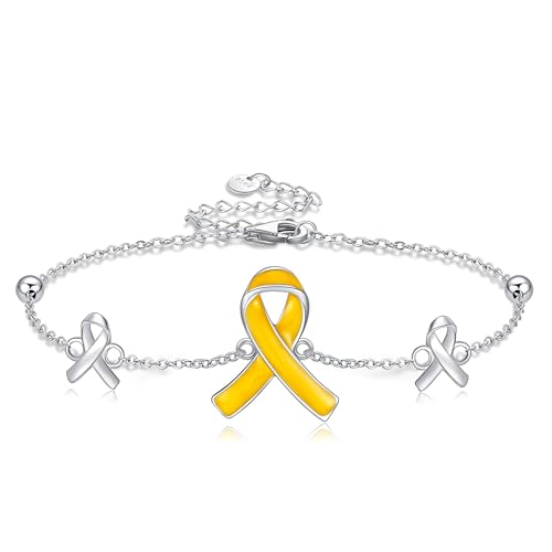 YAFEINI Bring Them Home Bracelet 925 Sterling Silver Yellow Ribbon Bracelet Cancer Awareness Ribbon Bracelets Inspirational Jewelry Gifts for Women Men