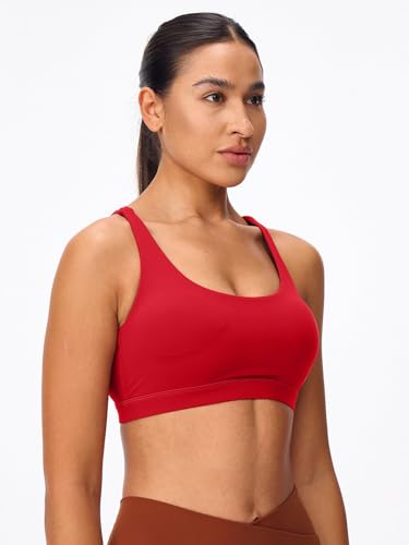 Image of Women's Strappy Sports Bras Light Compression Crop Criss Cross Back Padded Workout Yoga Bra Supportive U Neckline