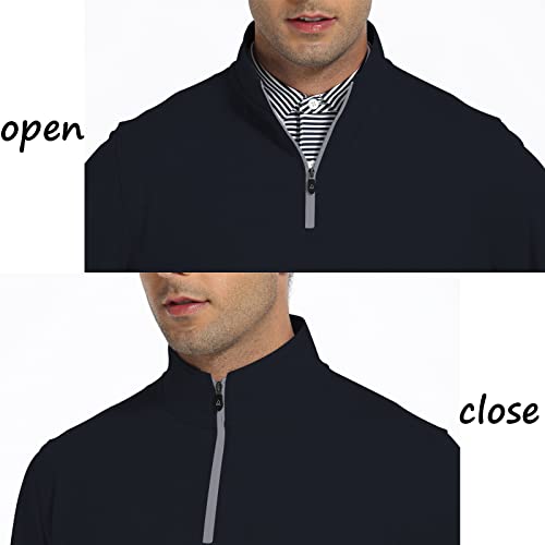 Deolax Quarter Zip Pullover Men Solid Mens Sweatshirt Mens Dry Fit Long Sleeve Golf Shirts Moisture Wicking 1/4 Zip Pullover Mens Mock Neck Fishing Running T-Shirts Upf 50+ Golf Shirts For Men (Black #TOP3