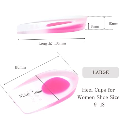 Image of Heel Cups, Gel Cushion Pads for Spur Relief Heel Pain Shock Absorbing and Heel Support, Shoe Pads for Women Size 9-13, 2 Pairs