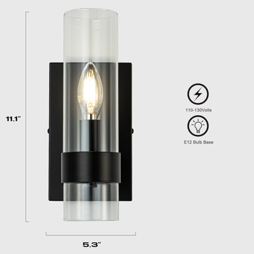 Image of MAYNA Indoor Wall Sconce Light Fixtures, Black Bathroom Vanity Lighting Fixtures Over Mirror with Cylinder Glass, Wall Lamp for Bedroom Kitchen Sink Hallway Living Room