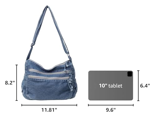 Image of Large Denim Purses for Women Denim Tote Bag Casual Retro Crossbody Lightweight Shoulder Bag Canvas Handbags