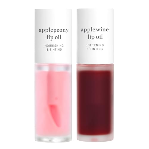 Image of NOONI Korean Lip Oil Set - Applepeony & Applewine - Long-Lasting, Moisturizing, Plumping, Revitalizing for Dry Lips - Waterproof, No Peel Off, Stocking Stuffers Lip Plumper (2EA, 0.12 fl oz)