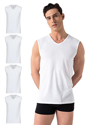 Burnell & Son Unterhemd Herren Ärmellos mit V-Ausschnitt 4er Pack - Muskelshirts Herren aus Baumwolle Slim Fit Weiss L