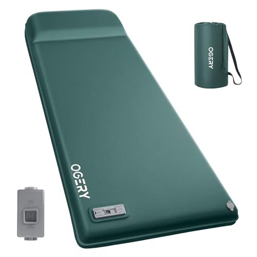 OGERY Self Inflating Sleeping Pad with Electric Pump, 3.15' Ultra-Thick Memory Foam Camping Pad, 4 Season Camping Mattress Pad with Built-in Pillow, Camping Essentials Gear for Tent Travel Car