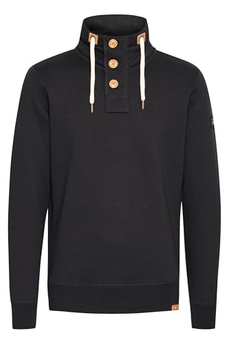 !Solid SDTripTroyer Herren Sweatshirt Troyer Pullover mit Stehkragen Knopfverschluss Reißverschluss Kordelzug Rippbündchen Baumwollmischung Regular fit, Größe:M, Farbe:Black (9000)