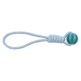 Mira's Pocket Indestructible Chew Toy for Aggressive Chewers - Durable Rubber Dog Teething Ball with Rope, Boredom Relief Puppy Toys (Blue, Small)