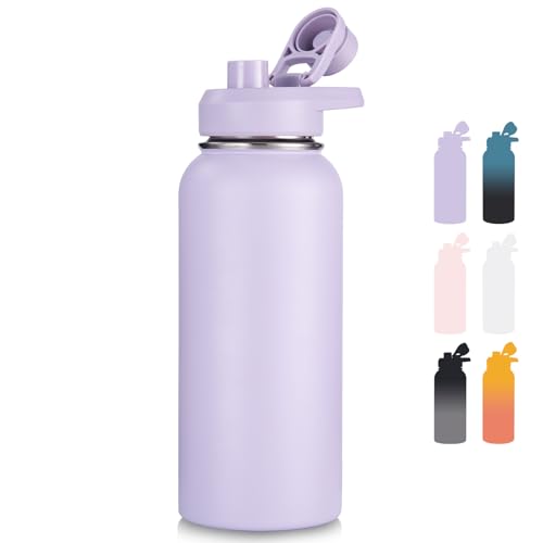 Image of Fijinhom Insulated Water Bottle with Handle, 304 Stainless Steel Water Bottles with Wide Mouth, Double Wall Vacuum Sports Water Bottle, BPA Free, Keep Cold and Hot, 32 Ounces Purple