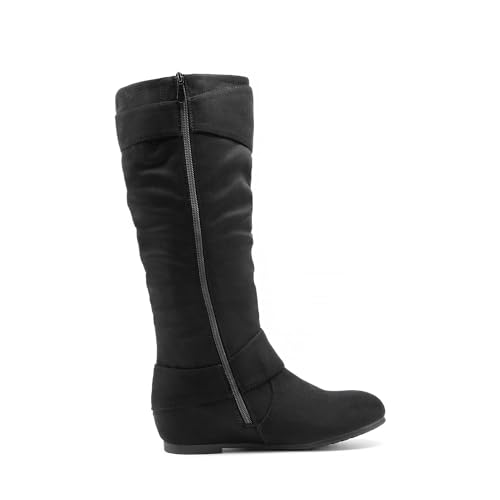 DREAM PAIRS Women's Wide Calf Knee High Boots, Fur-lined Low Hidden Wedge Boots2