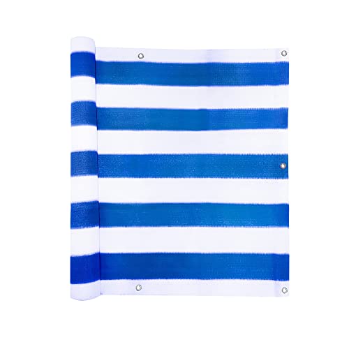 jarolift Balkonbespannung Basic, Balkon Sichtschutz Windschutz Sonnenschutz Balkon-Verkleidung, Atmungsaktiv, 300 x 90cm (16 Ösen) Dunkelgrün - Weiß - Blau