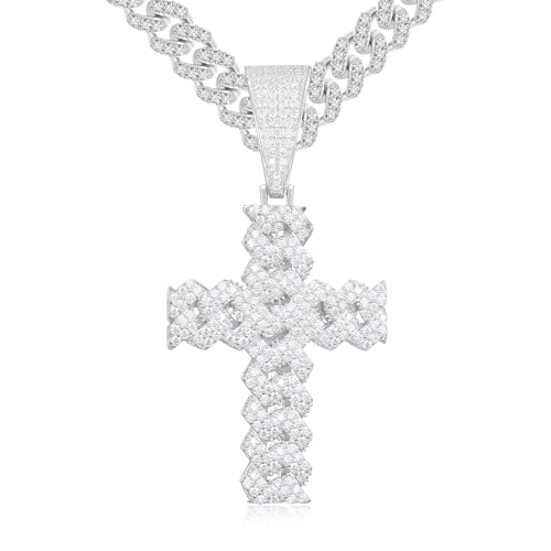 Moissanite Cross Necklace 2.7 Carat Iced Out Moissanite Cross Pendant 925 Sterling Silver Cross Chain Necklace D Color VVS1 18k Gold Plated Christian Pendant