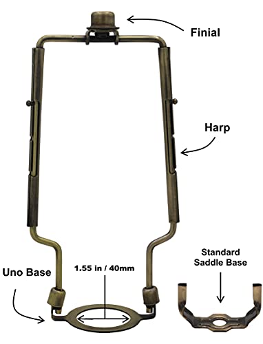 Creative Hobbies Adjustable Lamp Harp 8" 9" 10" Includes Regular Base And Uno Base And Finial (Antique Brass) #TOP1