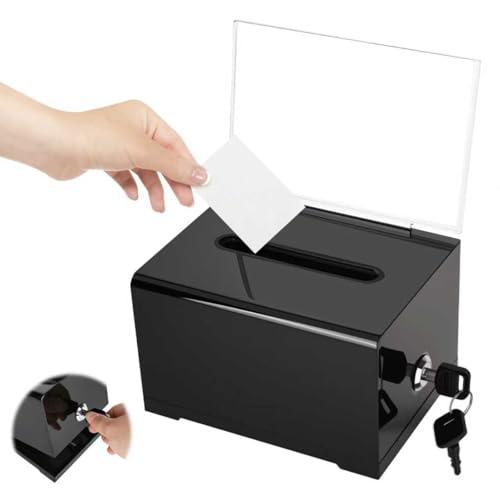 Caja de donación con cerradura, acrílico, caja de dinero con ranura, hucha con cerradura, adecuada para donaciones en escuelas, clubes, eventos (16 x 12 x 10) cm