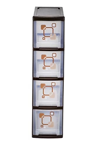 Image of Joyful Tower 4 Plastic Modular Drawer System for Home, Office, Hospital, Parlor, School, Doctors, Home and Kids (Medium /Brown4)